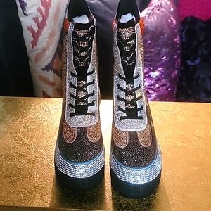 Colorful Rhinestone embellished combat style boots/booties.